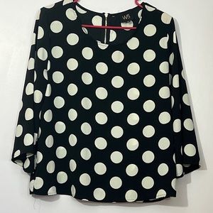 Anthropologie W5, medium, black and white polka dot tunic top boat neck
